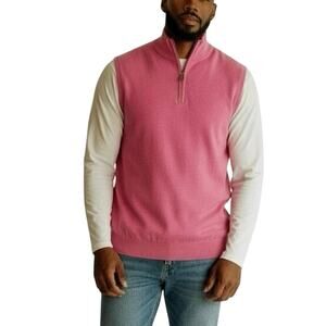 Alan Paine Cotton Silk Cashmere Cransford Half Zip Mock Neck Vest Rose 2XL
